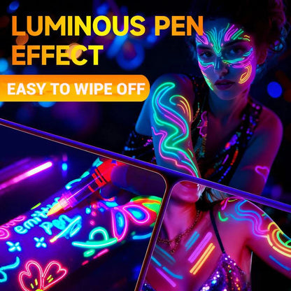 🎨 KÖP 2, FÅ 1 GRATIS! ✨ Set med UV-lysande Målningspennor – För Ansikte och Kropp, Vattentåliga & 10+ Färger 🌟🧒