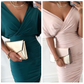 👗 50% RABATT! 💖 Sexig V-ringad Bodyconklänning med Rynkad Hals – Kroppsnära, Elastiskt Material & Mångsidig Stil ✨