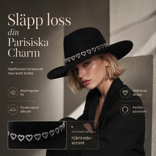 🤠 50% RABATT! 💖 Cowboyhatt för damer med strasshjärta – Elegant fedora i fransk jazzstil – Snygg detalj, lätt & justerbar – perfekt för festivaler, konserter eller en chic sommarkväll 🎶