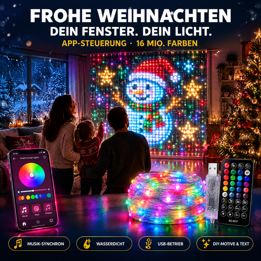 💡KOSTENLOSER VERSAND! Wasserdichte LED-Vorhang-Lichterkette – App-Steuerung, Musik-Synchro & individuelle Lichtkunst – Perfekt für Partys, Garten & jeden Raum ✨