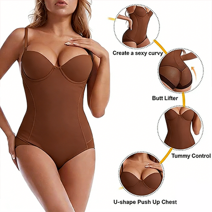 👙 50% RABATT! 💃 Shapewear-Bodysuit med Behå – Rynkad, Smalande & Justerbar Midja – Smid Passform & Komfort ✨
