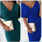 👗 50% RABATT! 💖 Sexig V-ringad Bodyconklänning med Rynkad Hals – Kroppsnära, Elastiskt Material & Mångsidig Stil ✨