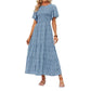 👗 54% RABATT! 🌸 Avslappnad Maxiklänning för Damer med Blommönster – Korta Flänsar i Sammet, Smock & Hög Midja För En Elegant Silhuett ☀️