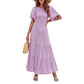👗 50% RABATT NU! 🌸 Women's Casual Floral Print Maxi Dress – Flutter Ärmar, Smockad Hög Midja & Flödande Lagerkjol För En Romantisk Look ✨