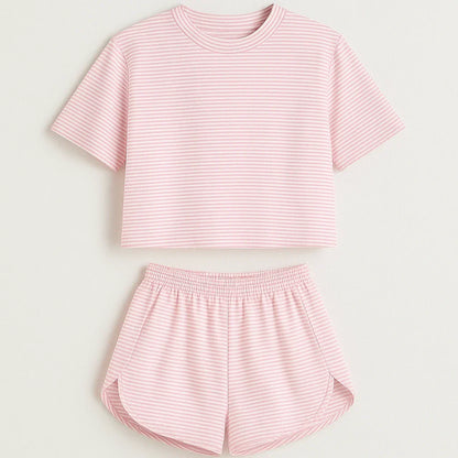 👚 60% RABATT! 🌙 2-delad Shorts & Topp Set – Dampyjamas med Randmönster, Mjukt Tyg & Perfekt För Sov & Avkoppling 🛌