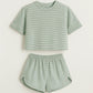 👚 60% RABATT! 🌙 2-delad Shorts & Topp Set – Dampyjamas med Randmönster, Mjukt Tyg & Perfekt För Sov & Avkoppling 🛌
