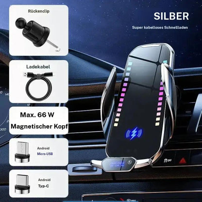 📱 50% RABATT! 🚗 Trådlös Bilstationsladdare & Telefonhållare – Kompatibel med iPhone/Android, Stabil grepp & Instrumentbräda med ambientljus 🪄