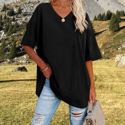 👚 50% RABATT NU! 🌿 Damernas casual V-ringad T-shirt – Mjuk bomullsblandning & flödande fåll – Luftig vardagsfavorit – perfekt för varma dagar eller avslappnad stil 🍃