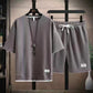 👕 50% RABATT! 🧇 Vaffeltyg Kortärmad T-shirt 2-delat Set – Bekväm Passform, Andningsbar Bomull & Perfekt För En Avslappnad Vardagslook 🏠