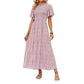 👗 54% RABATT! 🌸 Avslappnad Maxiklänning för Damer med Blommönster – Korta Flänsar i Sammet, Smock & Hög Midja För En Elegant Silhuett ☀️
