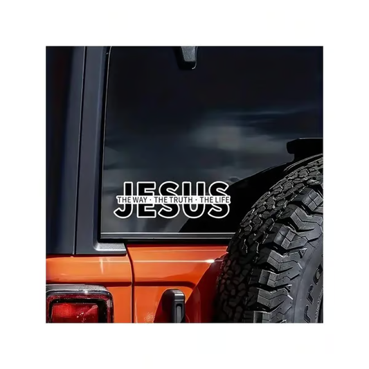 ✝️ KÖP 2 FÅR 3! 🚗 VINYLDEKAL "VÄGEN, SANNINGEN OCH LIVET" - Religiös Bilsmyckning med Hållbar Klevering, Lätt att Applicera och Ta Bort, Mått 15x10 cm 🙏✨