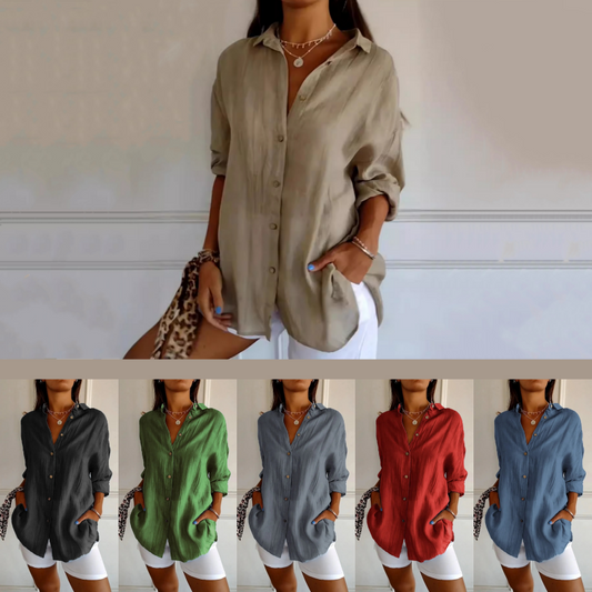 👚 60% RABATT! ✨ Klassisk Strukturerad Skjorta för Dam – Veckad Plissering, Elegant Kavajslag & Tidlös Design 💃