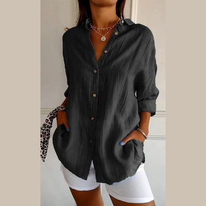 👚 60% RABATT! ✨ Klassisk Strukturerad Skjorta för Dam – Veckad Plissering, Elegant Kavajslag & Tidlös Design 💃