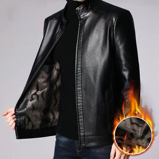 🧥 60% REA NU! 🔥 Varm Läderjacka för Män - Plyschfoder & Vindtät, Perfekt Present till Honom ✨
