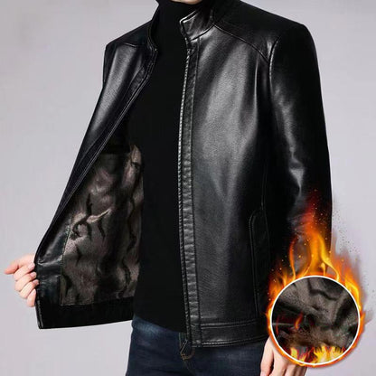 🧥 60% REA NU! 🔥 Varm Läderjacka för Män - Plyschfoder & Vindtät, Perfekt Present till Honom ✨