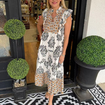 👗 50% RABATT! 🌸 Elegant ärmlös klänning med volanger och tryck för kvinnor – Lätt, feminin & perfekt för sommardagar, bröllop eller semester 🏖️