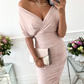 👗 50% RABATT! 💖 Sexig V-ringad Bodyconklänning med Rynkad Hals – Kroppsnära, Elastiskt Material & Mångsidig Stil ✨