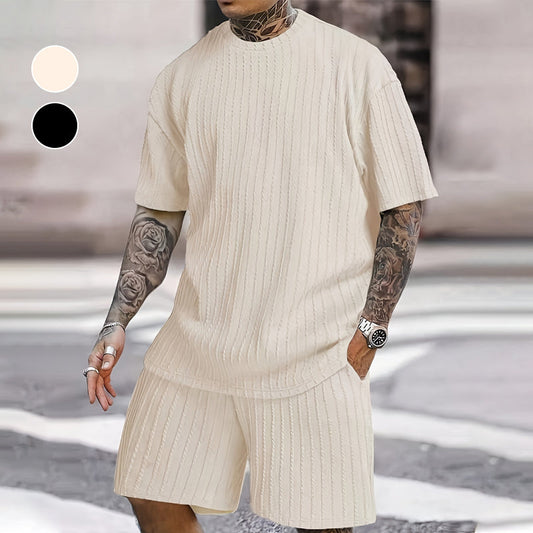 👕 50% RABATT! 🔥 Herr sommar 2-delat set – T-shirt med droppe axlar & shorts med dragsko – Ledig, sval & perfekt för varma dagar, stranden eller hemmafix – bekväm bomullsblandning 🩳
