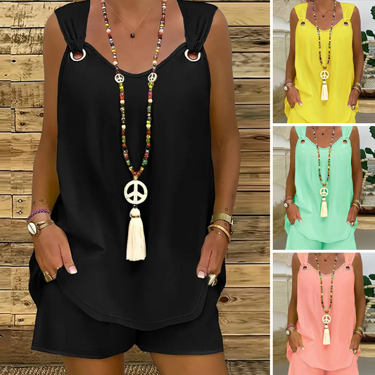 👚 60% RABATT! ☀️ Ärmlös Topp & Shorts 2-delat Set – Trendigt, Bekvämt & Perfekt för Sommaren 🌊
