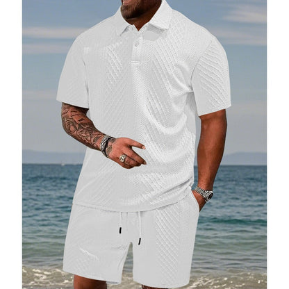 👕 50% RABATT! 🔥 2-delat Set med Kortärmad Topp & Shorts med Dragsko – Diamantmönster, Nedfällbar Krage & Perfekt För En Stilren Vardagslook 🏠
