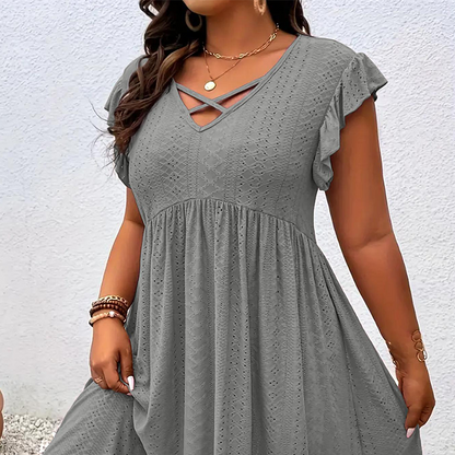 👗 50% RABATT! 🎀 V-ringad klänning med mudd för kvinnor – Figursydd, bekväm & perfekt för vardag och fest ✨