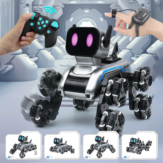 🤖 50% RABATT NU! ✨ Gestavkännande Stunt Robothund & Bil - 360° Volt med LED-belysning för Interaktiv Lek 🐶🎮