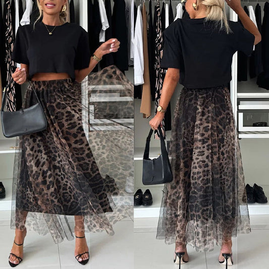 ⏳Tidsbegränsat erbjudande, slutar nästa vecka👗 Leopardmönstrad lagerdesign maxikjol