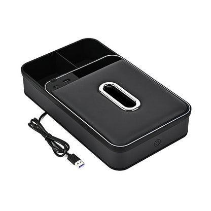 🚗 50% RABATT NU! ✨ Förvaringslåda för Bilarmstöd med LED-belysning - Organizer med Multifunktion och Glidande Lock för Förarsätet 📦🔌