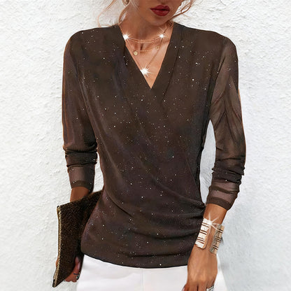 👚 60% RABATT! 💫 DAMTRÖJA MED V-RINGNING - Korsad Framkant och Långa Ärmar, Mjukt Stretchtyg för Elegant Komfort, Perfekt för Fest och Vardag 🌟🎉