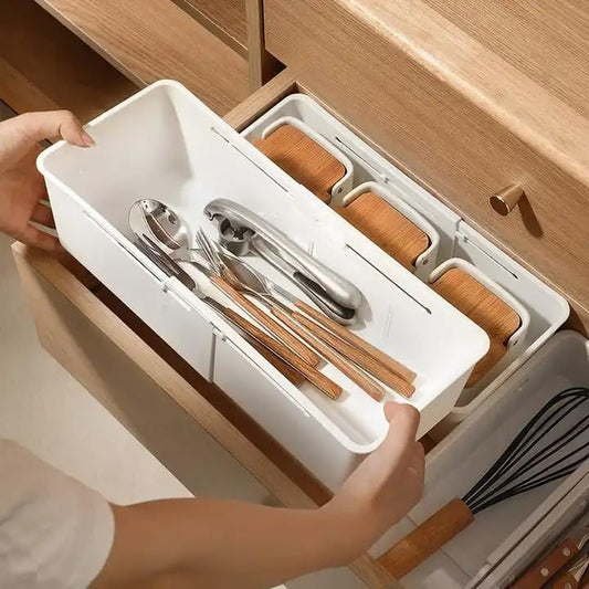 📦 KÖP 2 FÅR 3! 🏠 UTVIDGNINGSBAR FÖRVARINGSORGANISATÖR - Justerbar Design för Kök och Förvaring, Maksimerar Utrymmet med Hållbar Plastkonstruktion, Enkel Montering 🔧✨