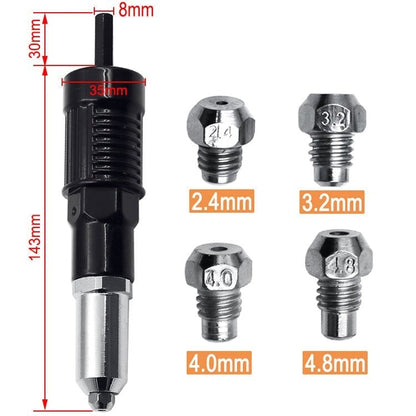 🔧 50% RABATT! ⏰ Professionell nitpistoladaptersats med 4 olika munstycksbultar – Kompatibel med de flesta nitpistoler – Robust & lätt att byta – perfekt för bilreparation, plåtjobb eller hobbyprojekt 🛠️