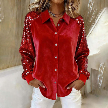 👗 60% RABATT! ✨ Långärmad Skjorta Med Paljetter För Damer – Elegant, Lysande & Perfekt Festklädsel 💃