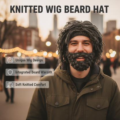⏰ 60% RABATT! 🧔 Punk-hatt med peruk & stickat skägg – Enkel montering, Realistisk stil & Perfekt för cosplay 🎭