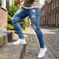 👖 60% RABATT! 🔥 Snygga Slitna Skinny Jeans för Män – Slim Tapered Passform, Andningsbar Bomull & Eleganta Rivna Detaljer för En Cool Look 💙