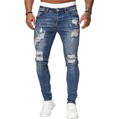 👖 60% RABATT! 🔥 Snygga Slitna Skinny Jeans för Män – Slim Tapered Passform, Andningsbar Bomull & Eleganta Rivna Detaljer för En Cool Look 💙