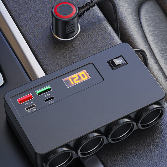🔌 60% OFF NOW! 🚗 120W Cigarette Lighter Adapter – 4 USB Ports (PD 30W + QC 3.0), 3 Sockets & Real-Time Voltage Display for Car/Truck ⚡