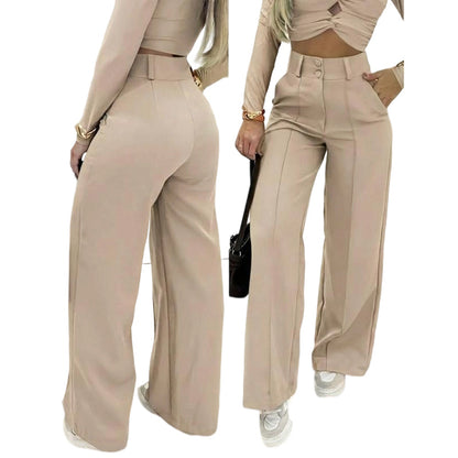 👖 60% RABATT! 💕 Dambyxor med Hög Midja & Vida Ben – Enfärgade, Mjukt Tyg & Avslappnad Passform 🌸