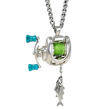 🎣 KÖP 2 FÅ 1 GRATIS! ✨ Miniatyr Fiskerulle Hänge Halsband – Unik Design, Hållbar Metall & Perfekt Present för Fiskare 🐟
