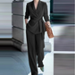 👔 60% RABATT! ✨ Elegant Kostymset för Kvinnor – Kavaj med Knytbälte & Vida Byxor, Sofistikerad Look 👖