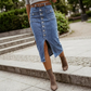 👗 60% RABATT! ⏳ Högmidjad Denimkjol med Knappar Fram – Klädsam A-linje, Justerbar passform & Klassisk stil 💙