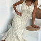 👗 60% RABATT! ✨ Elegant V-ringad Stickad Klänning – Hålmönster – Andningsbar, Figursydd & Perfekt för Fina Tillfällen 💃
