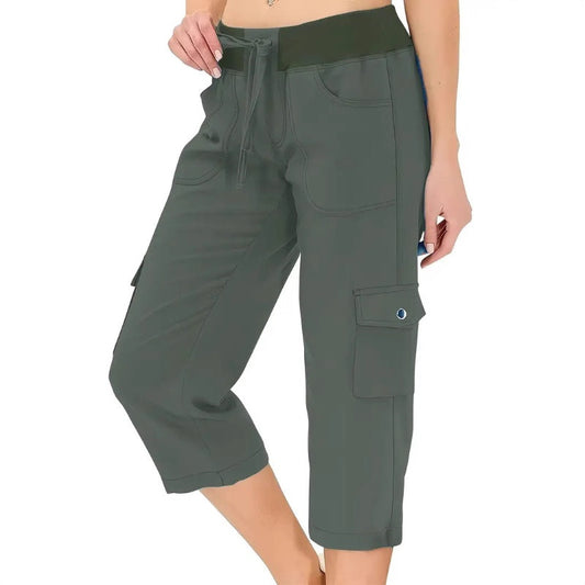 👖 60% RABATT! 🌿 Enfärgade Cargo-byxor med Hög Midja & Dragsko 3/4-längd för Kvinnor – Bekväm, Stilren & Praktiska Fickor 🌸