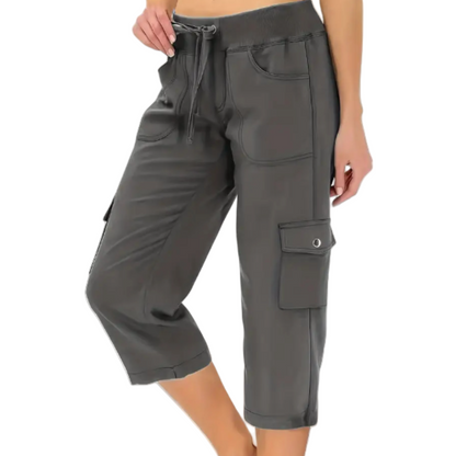 👖 60% RABATT! 🌿 Enfärgade Cargo-byxor med Hög Midja & Dragsko 3/4-längd för Kvinnor – Bekväm, Stilren & Praktiska Fickor 🌸