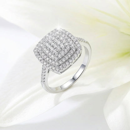 💍 50% RABATT! ✨ Brilliant Double Halo Square Ring för Kvinnor – Glittrande Design, Guldpläterad & Perfekt för Speciella Tillfällen 🌟