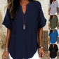 👚 60% RABATT! 🔥 Modern, Lös Kortärmad Topp – V-ringning med Skåra, Asymmetrisk Fåll & Lätt Tyg (5 färger, S–2XL) 🌸