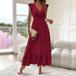 👗 60% RABATT NU! 💃 V-ringad Maxi-klänning med Volanger & Midjedefinition – Smickrande Passform, Elegant Design & Perfekt för Alla Tillfällen 🌸