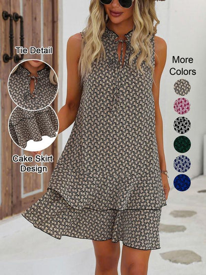 👗 50% RABATT! 🎉 Klänning med rosett & geometriskt mönster för damer – Elegant & lekfull – Perfekt för fester, bröllop eller en chic sommardag – feminin och iögonfallande 💃✨