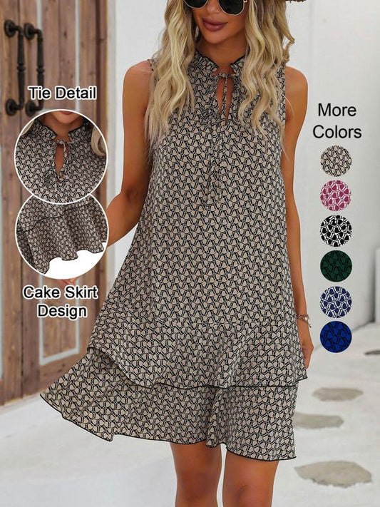 👗 50% RABATT! 🎉 Klänning med rosett & geometriskt mönster för damer – Elegant & lekfull – Perfekt för fester, bröllop eller en chic sommardag – feminin och iögonfallande 💃✨
