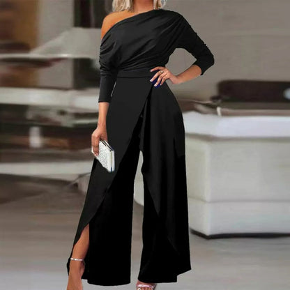 👗 60% RABATT! ✨ Elegant Enaxlad Jumpsuit för Kvinnor – Flytande Vida Ben, Omslagsdetalj & Andningsbart Tyg för En Trendig Look 💃
