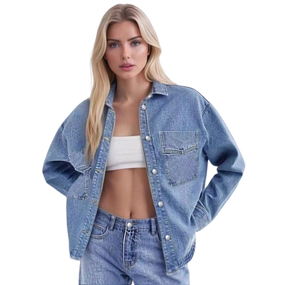 🧥 60% RABATT! 💙 Avslappnad Denimskjortjacka – Långärmad & Oversized, Perfekt För En Ledig & Stylig Look 🌸